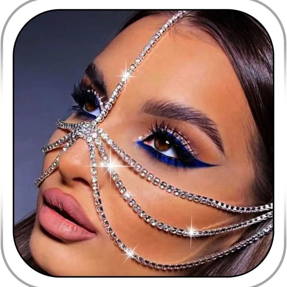 Vintage Rhinestone Head Chain Jewelry Face Cover Mask Hair Accessory for Women